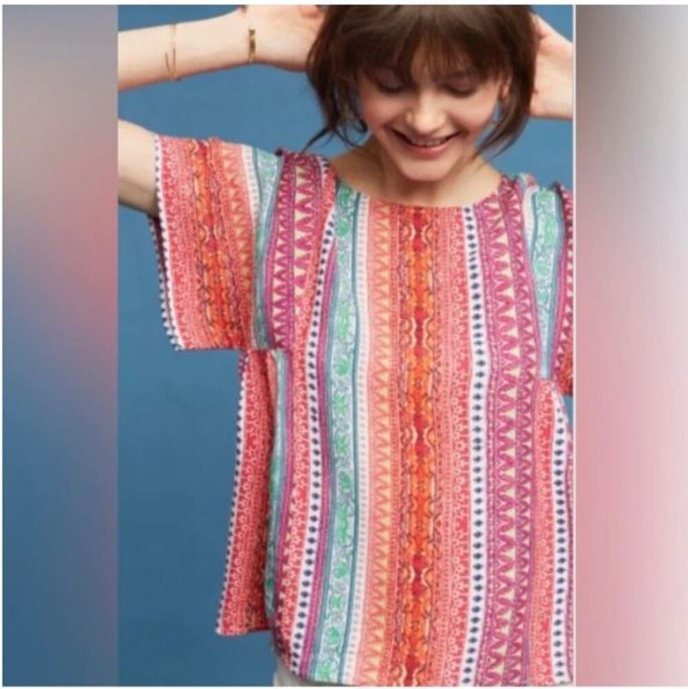 Anthropologie Maeve Milla Multicolor Printed Top Blouse S Boho Ethnic